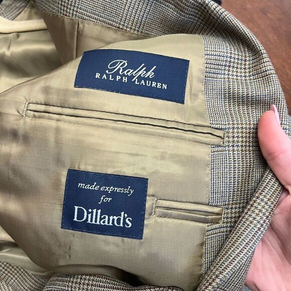 Ralph Lauren Men Brown Blazer 46R Tweed Plaid Wool Single Breast Silk Sport Coat - Picture 2 of 10